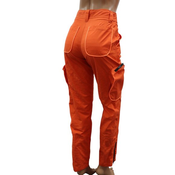 LE CHATEAU Y2K Bold Orange UTILITY Cargo Pants CINCHED velcro waistband Size 5/6 - Picture 4 of 7
